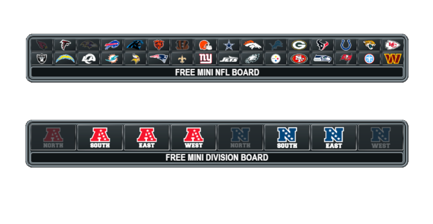 NFL Mini Division Board and two-row Mini Team Board with bottom messages